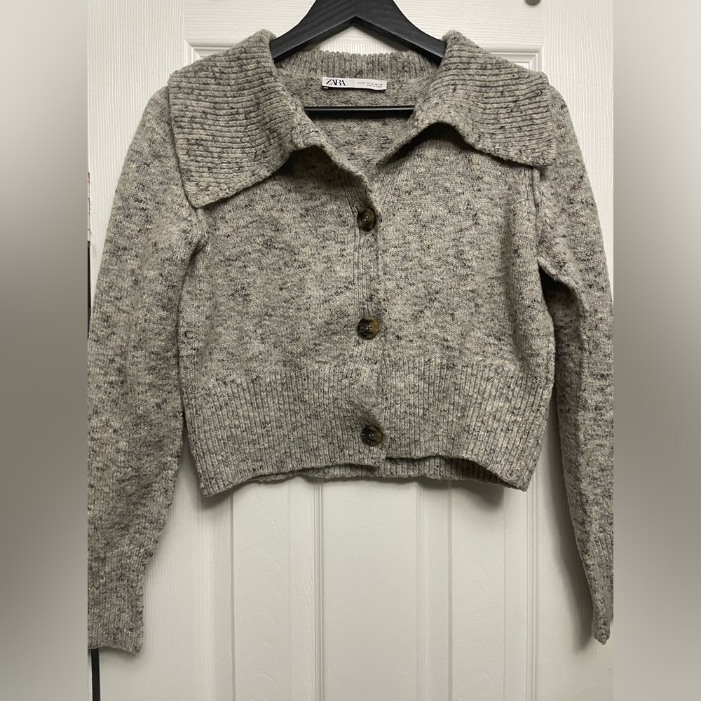 Zara Gray Knit Button-Up Cardigan